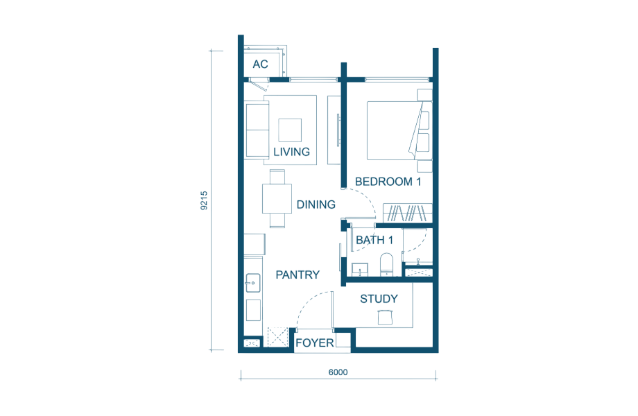 Aricia Type A1 floor plan — 550 sq ft